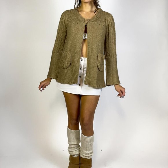 vintage y2k light brown knit cardigan with pockets - Picture 4 of 5